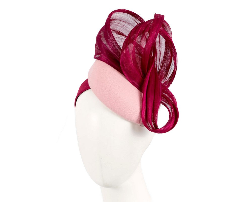 Bespoke pink burgundy pillbox with bow by Fillies Collection-0